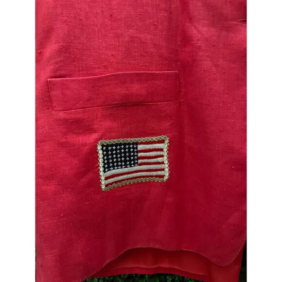 ADAM DOUGLASS Red Vintage Linen Blazer Patriotic My Country Flag Size L - Picture 4 of 8
